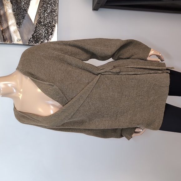 Zara VNeck Wrap Cardigan Sweater Alpaca Wool Olive Green Knit Womens Size Medium - Picture 7 of 15